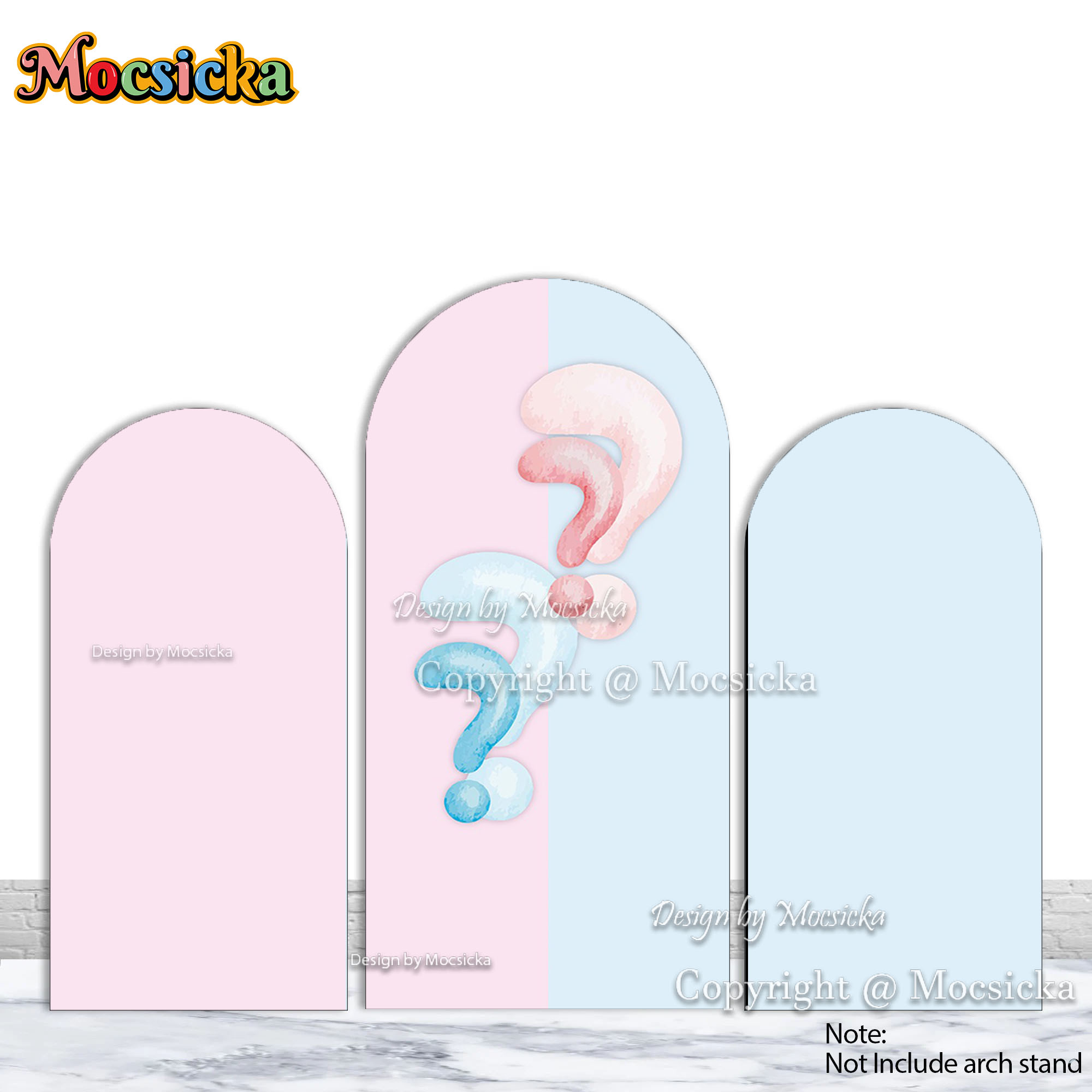 Photography Questions - ฉากหลังงานเฉลยเพศลูก Mocsicka พร้อมอักษรคำถาม สีชมพู สีฟ้า สำหรับถ่ายภาพเด็กชาย