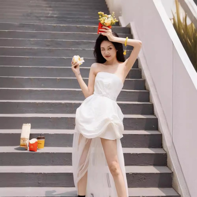 Photography Wedding - ชุดราตรีสีขาวแบบฝรั่งเศส, ชุดแต่งงานแบบเบา, ถ่ายภาพงานเลี้ยง, ถ่ายภาพตอนเช้า, ผ้าคลุมหน้าแบบกลางแจ้ง, ชุดราตรี
