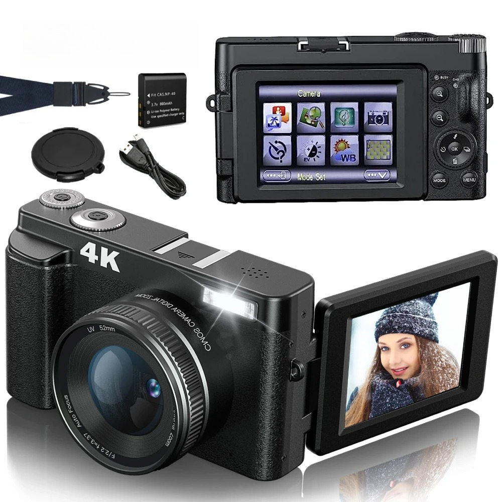 Photography Nature Images - กล้องวิดีโอบล็อกขนาดกะทัดรัด 4K 48MP, ระบบออโต้โฟกัสป้องกันภาพสั่นไหว, หน้าจอ 3