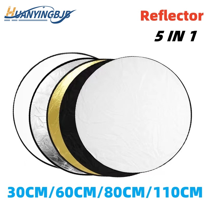 Reflector 5 In 1 - Huanyingbjb ตัวสะท้อนแสงแบบพกพา5 in 1สำหรับถ่ายภาพสตูดิโอถ่ายภาพพับได้มีหลายสีกระจายแสงกลางแจ้ง60/80/110ซม.