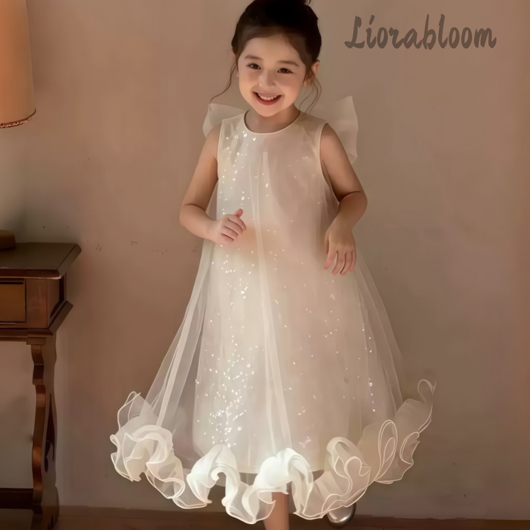 Photography Wedding - ชุดเดรสเด็กผู้หญิงแบบเป็นทางการ ผ้าทูลล์วิบวับ สีขาว ประดับด้วยกลิตเตอร์ สำหรับงานแต่งงาน งานประกวด