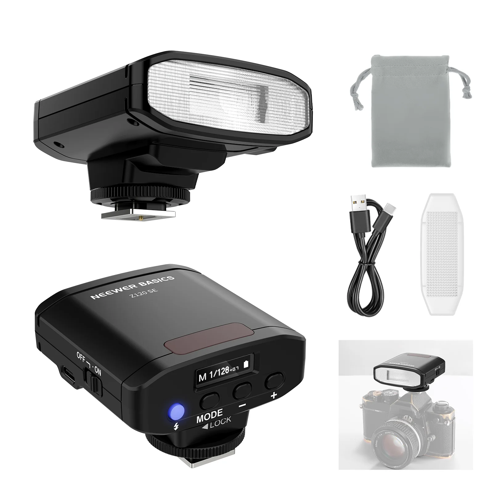 Speedlite Flash External - NEEWER BASICS Z120 SE 5600K แฟลชขนาดเล็กพกพาสำหรับติดตั้งบนกล้อง