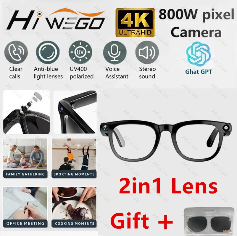 Photography With Ai - แว่นตาอัจฉริยะ 2 in 1 4K พร้อมกล้อง