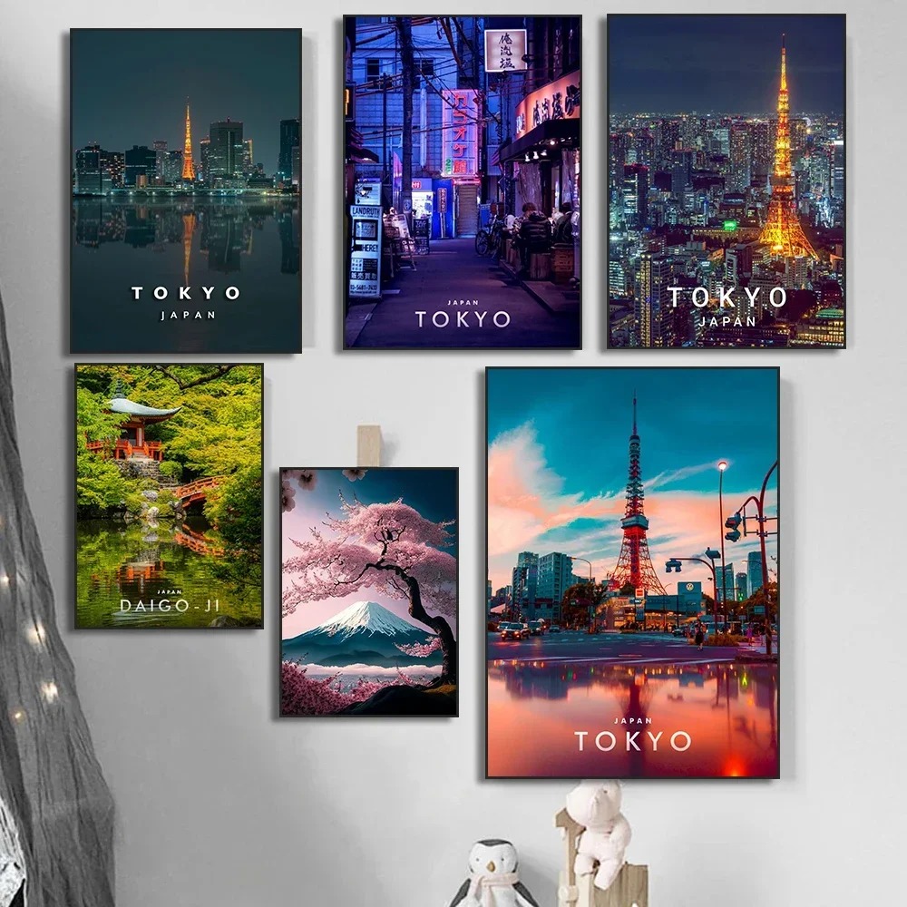 Photography Landscape - ภาพวาดบนผืนผ้าใบศิลปะติดผนังญี่ปุ่นสถานที่ท่องเที่ยวชื่อดังโปสเตอร์โตเกียวทาวเวอร์ไนท์ฟูจิยามะญี่ปุ่นภาพพิมพ์สำหรับตกแต่งบ้าน